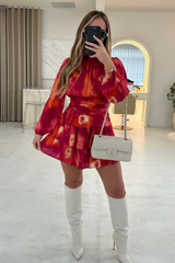 Paige orange satin tie dye chiffon dress