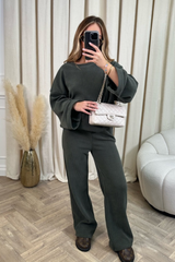 Stephanie khaki ribbed loungewear set