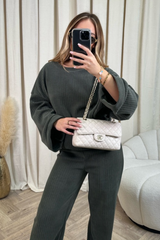 Stephanie khaki ribbed loungewear set