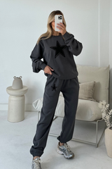 Star applique steel grey embroidered sweater joggers loungewear
