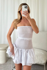 Maisie white broderie anglaise bandeau and skirt co-ord