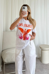 Los Angeles orange printed white T-shirt