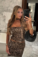 Stassi leopard mesh midi skirt and scarf co-ord