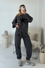 Star applique steel grey embroidered sweater joggers loungewear