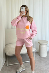 Made you look baby pink printed sweater shorts loungewear