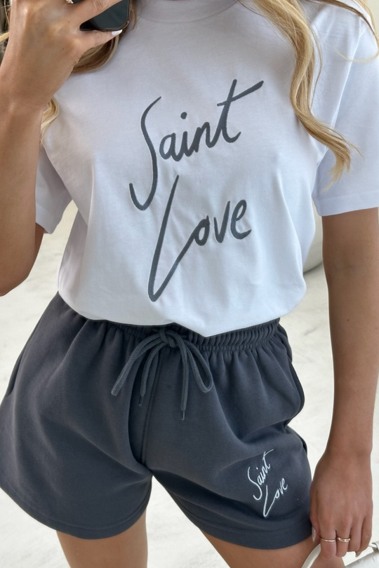 Saint love steel grey embroidered premium t-shirt and shorts