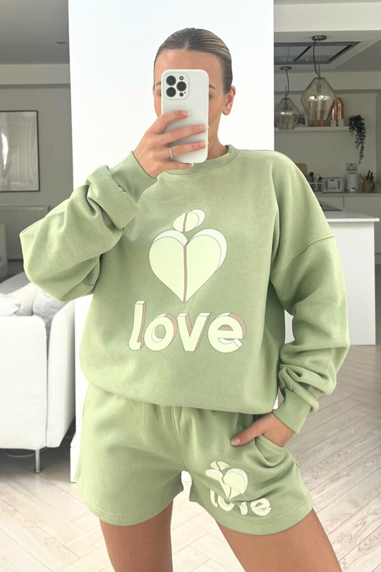 Love Heart sage PREMIUM loungewear set