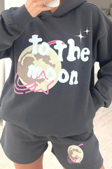 To The Moon steel grey PREMIUM Hooded short loungewear set