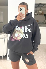To The Moon steel grey PREMIUM Hooded short loungewear set