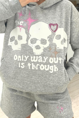 Skull grey premium hooded short loungewear set