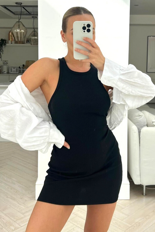 Sienna black ribbed mini dress