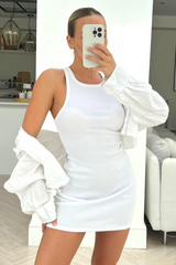 Sienna White Ribbed Mini Dress
