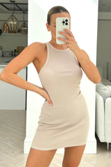 Sienna Stone Ribbed Mini Dress