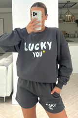 Lucky You steel grey PREMIUM loungewear set