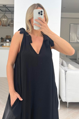 Riley black sleeveless bow shoulder jumpsuit