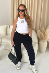 Gege White Embroidered Ribbed Vest Top