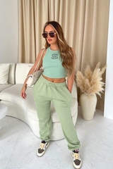 Louella khaki embroidered ribbed vest top