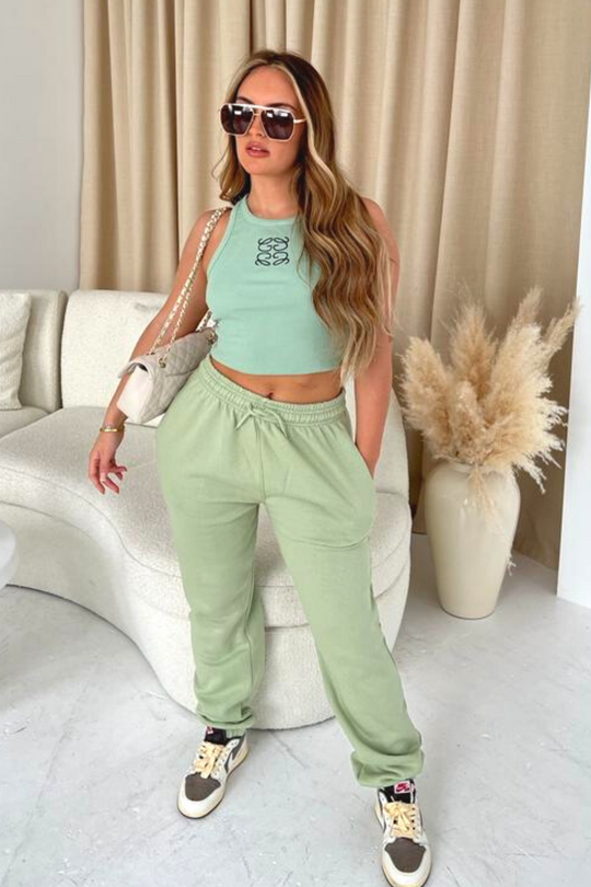 Louella khaki embroidered ribbed vest top