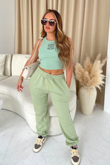 Louella khaki embroidered ribbed vest top