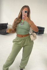 Louella khaki embroidered ribbed vest top