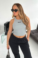 Saint Grey embroidered ribbed vest top