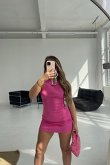 Saint pink embroidered ribbed mini dress