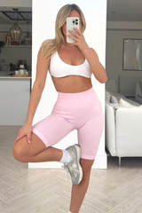 Casey baby pink ribbed high waist cycling shorts Glamify Famous For Loungewear