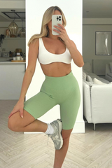 Casey sage ribbed high waist cycling shorts