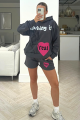 Nothing Is real steel grey hooded short loungewear set