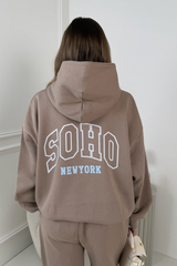 SOHO MOCHA PRINT & EMBROIDERED HOODIE