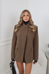 MAY CHOCOLATE BUTTON COLLAR BLAZER
