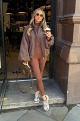 RENNEE CHOCOLATE BALLOON SLEEVE PUFFER JACKET