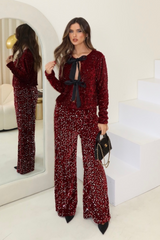 Maddie burgundy sequin trousers