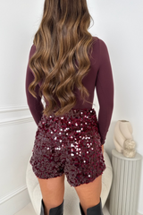 Lulu burgundy sequin skort