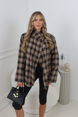 ZARIA BLACK CHECK HIGH NECK SHOULDER PADDED BLAZER