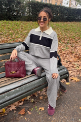 Teagan grey half zip stripe co-ord