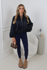MEADOW NAVY SATIN ZIP UP BOMBER