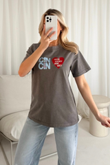 Cin Cin faded grey printed heavyweight oversized t-shirt