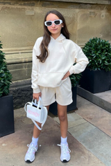 Mini Glamify ecru essential hoodie shorts loungewear set