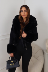 SILAS BLACK FAUX SUEDE CROPPED FAUX FUR CUFF & HOODED JACKET