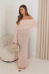 Hailey blush knit bardot maxi dress