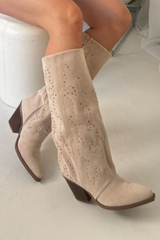 Heidi beige studded cowboy boots