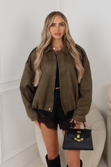 Sally Khaki faux suede jacket