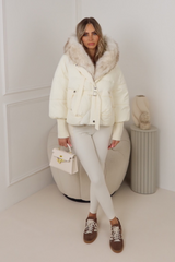 Layla cream puffer faux fur coat