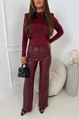 Larnie burgundy faux leather straight leg trousers