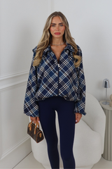 KELBY NAVY CHECK ZIP UP HOODED JACKET