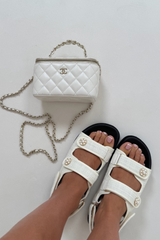 Olivia cream tweed double strap slides