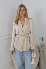 MELISA CHAMPAGNE SATIN SHOULDER PADDED BLAZER