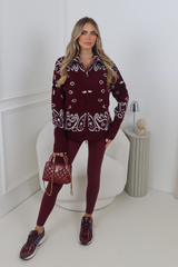 PETRA BURGUNDY KNITTED FULL ZIP HIGH NECK CARDIGAN