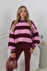 RILEY BURGUNDY & PINK STRIPE KNITTED JUMPER